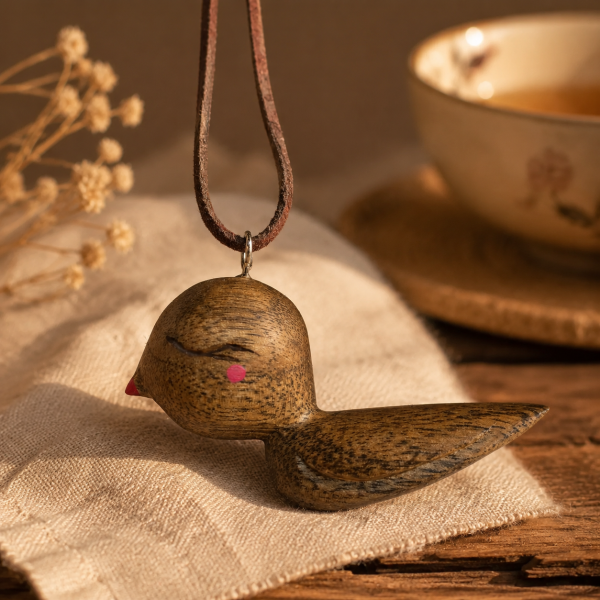 گردنبند چوبی با هنردست پرنده کله گنده