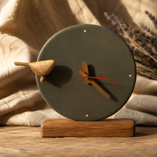 ساعت رومیزی گردمدل پرنده(با پایه چوبی)