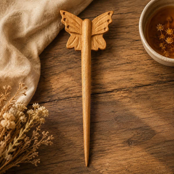 پین مو یا کانزاشی چوبی دست ساز پروانه