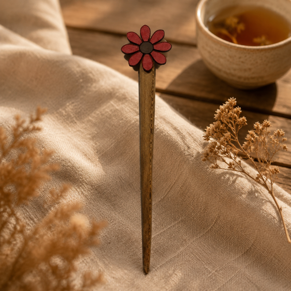 پین مو یا کانزاشی چوبی دست ساز گلی